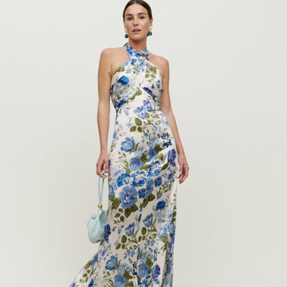Reformation Dresses & Skirts - Reformation Silk Veria Dress Adjustable Straps & Halter Neckline, Lucca Size 6